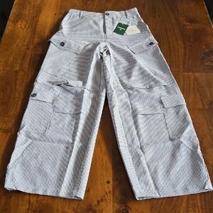NWT Halara Midrise Striped Wide Leg  Cargo Pants White & Gray Size XS Short